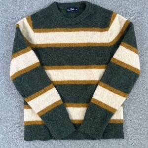 Simons 100% Wool Striped Crewneck Sweater Green Cream Brown Men's Medium